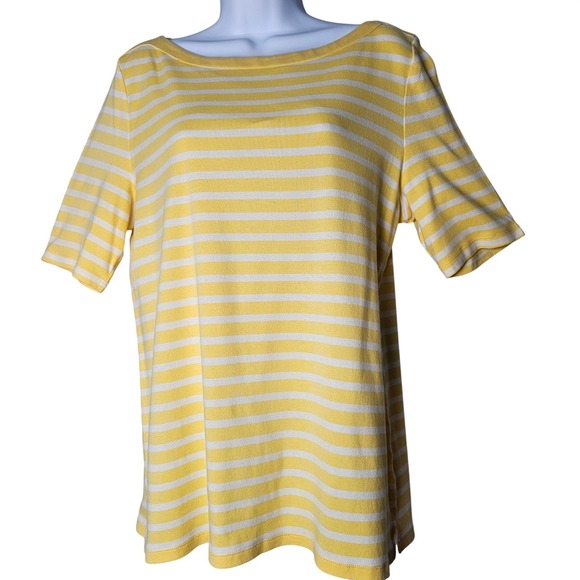 Talbots Stretch Weekend Tee Butter Yellow White Stripe Women's XL Preppy Classic - Picture 2 of 9